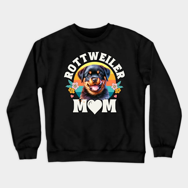 Colorful Rottweiler Mom Retro Sunset Dog Lover Mother's Day Crewneck Sweatshirt by JJDezigns